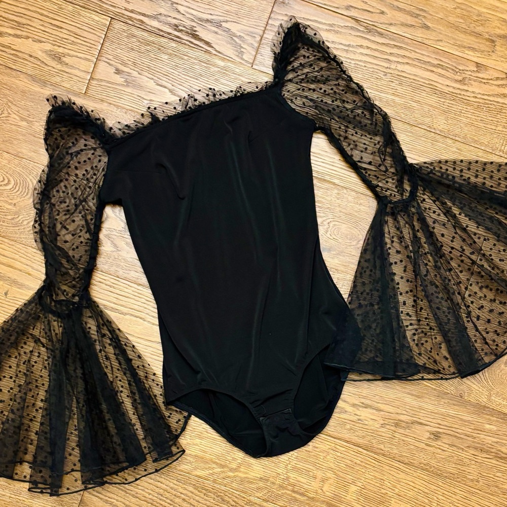 polka dot sheer dobby mesh square neck long sleeve skinny bodysuit.